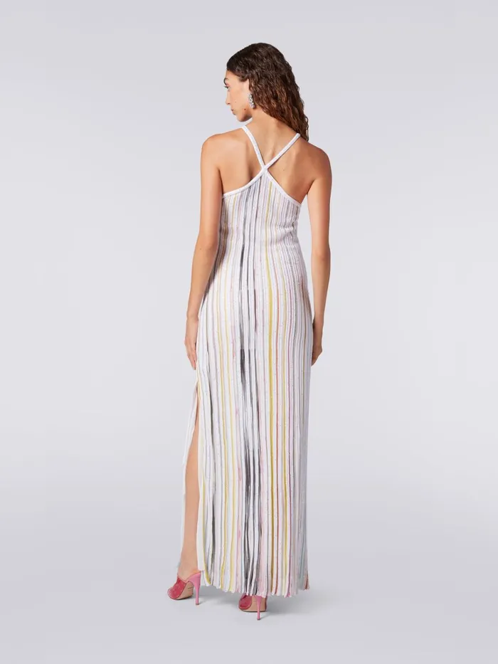 Women Long Ribbed Knit Dress With Sequins White and Multicoloured Missoni Dresses