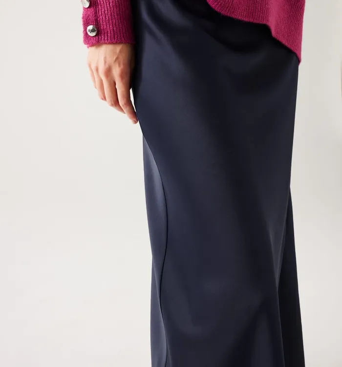 Women Long Satin Skirt 8211 Dark Blue Promod Skirts Women Long Satin Skirt 8211 Dark Blue Promod Skirts