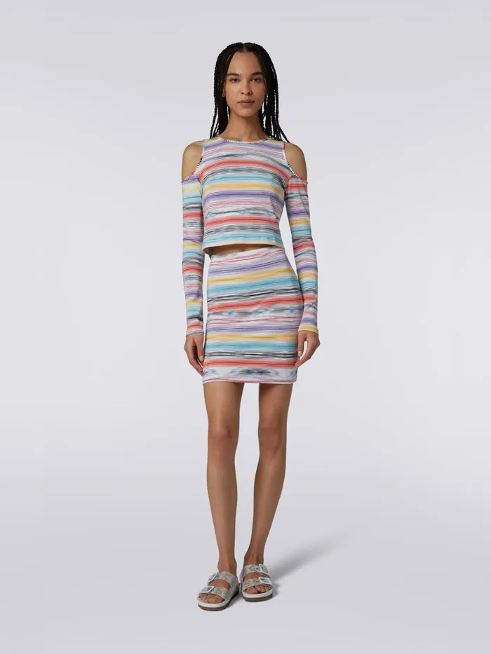 Women LongSleeved TShirt In Striped Cotton And Viscose Multicoloured Missoni Tshirts And Tops
