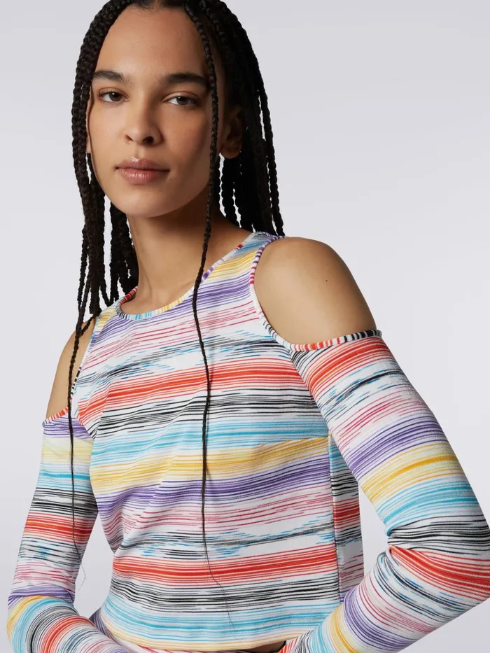 Women LongSleeved TShirt In Striped Cotton And Viscose Multicoloured Missoni Tshirts And Tops