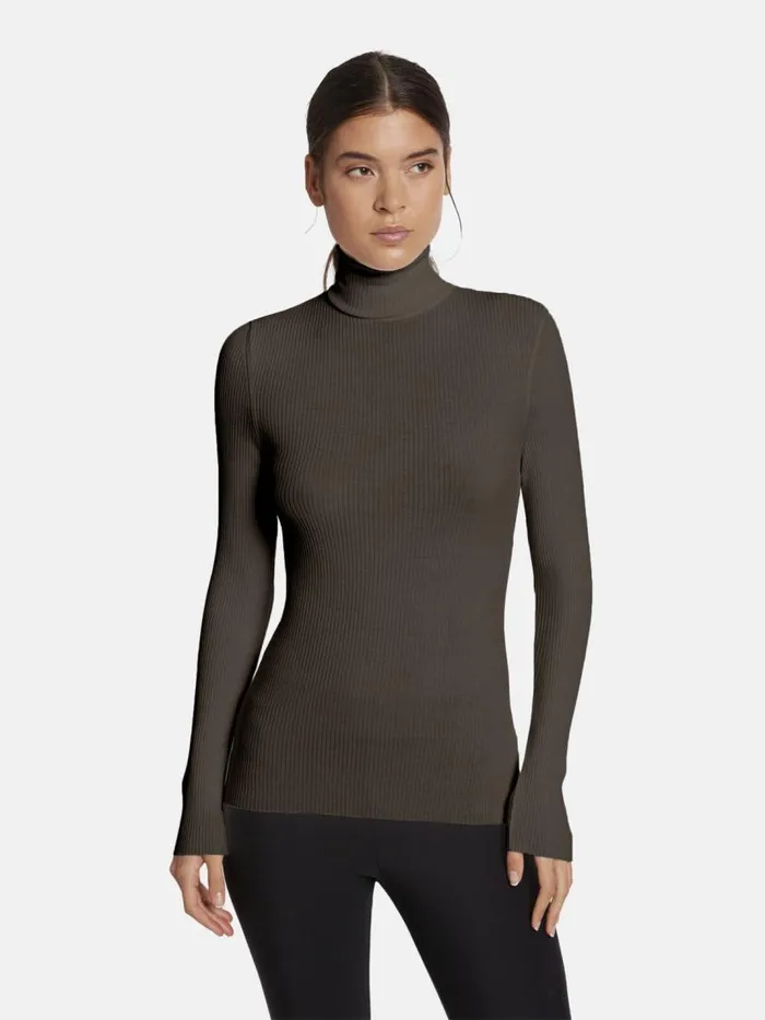 Women Longsleeved Tops Wolford Merino Fine Rib Top Long Sleeve Umber