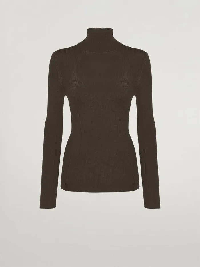 Women Longsleeved Tops Wolford Merino Fine Rib Top Long Sleeve Umber