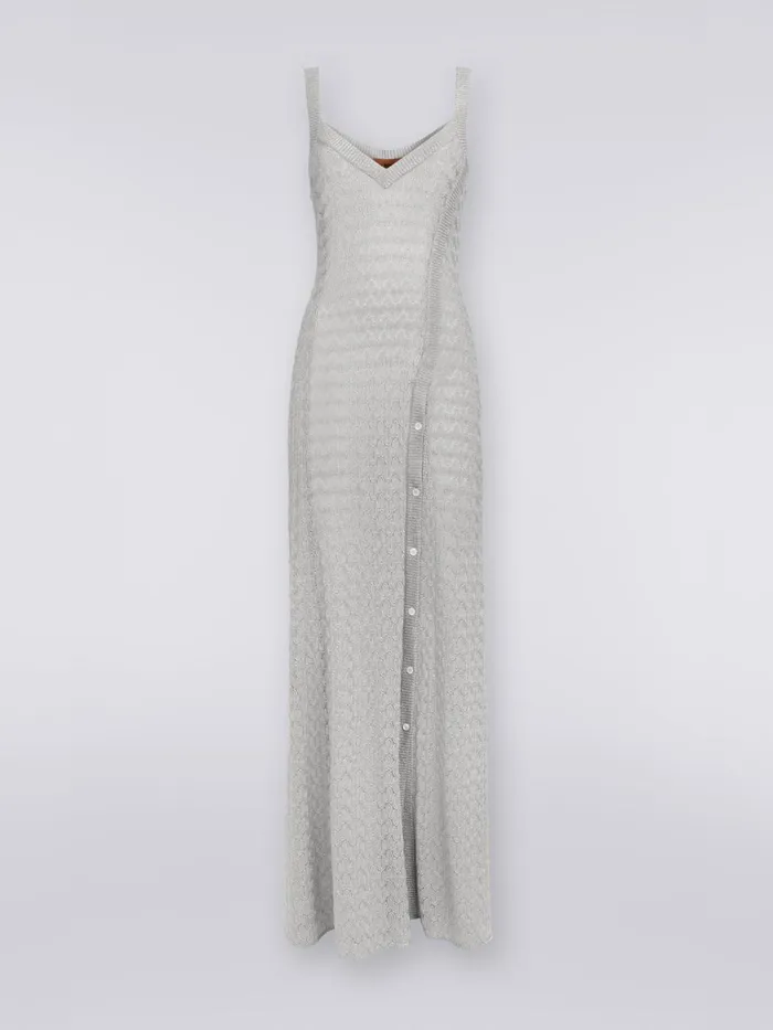 Women Long Viscose Blend Lace Dress With Lam Silver and Grey Lam Missoni Dresses