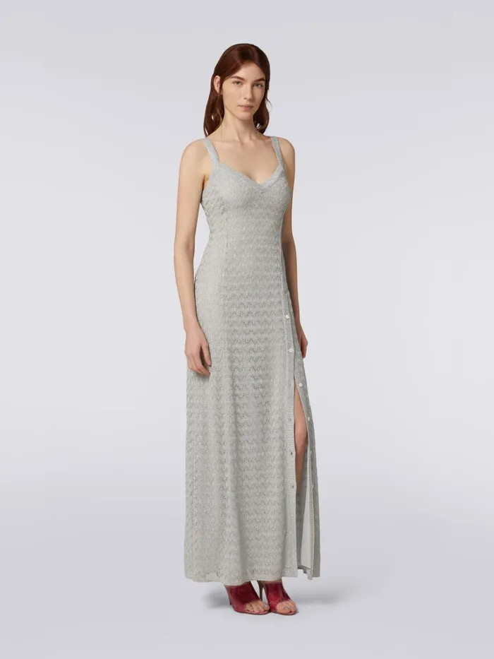 Women Long Viscose Blend Lace Dress With Lam Silver and Grey Lam Missoni Dresses
