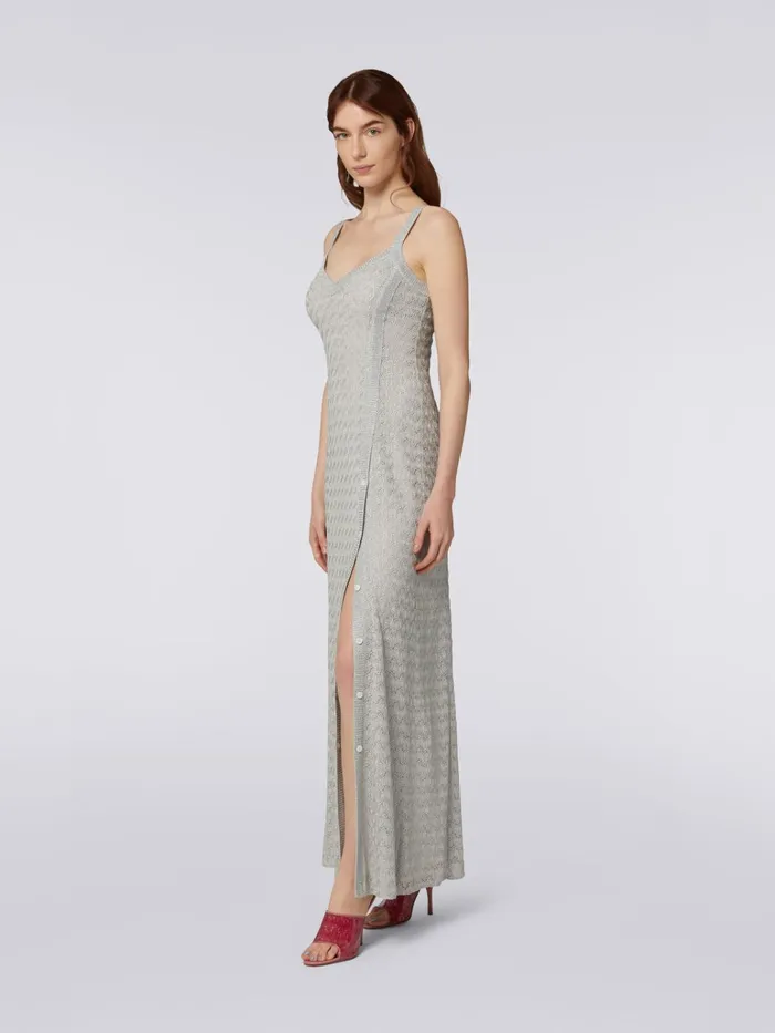 Women Long Viscose Blend Lace Dress With Lam Silver and Grey Lam Missoni Dresses