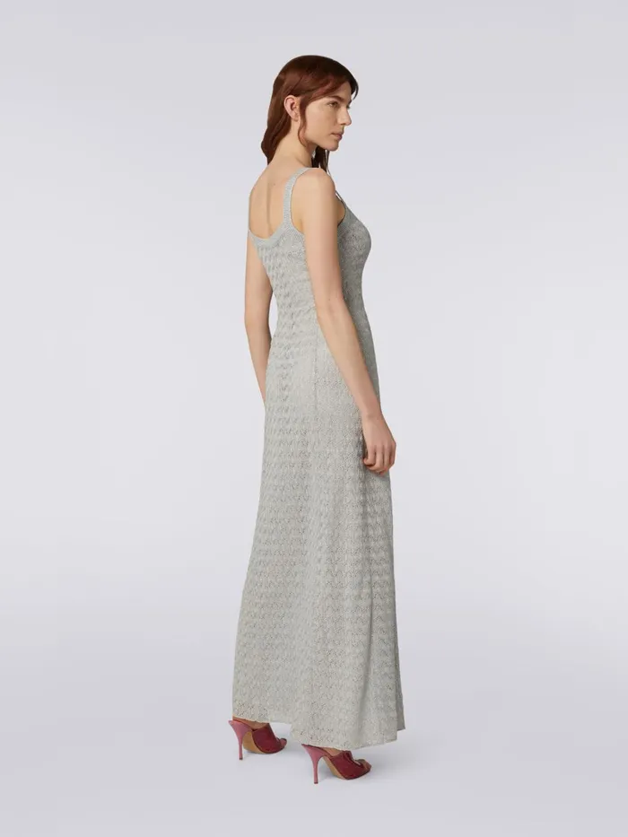 Women Long Viscose Blend Lace Dress With Lam Silver and Grey Lam Missoni Dresses