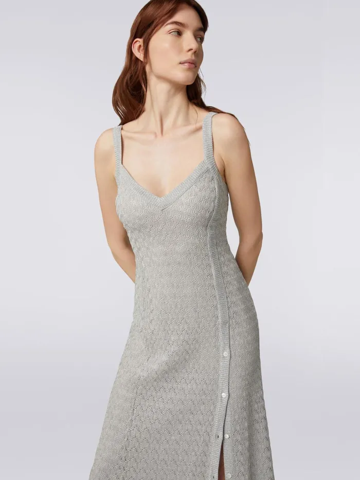 Women Long Viscose Blend Lace Dress With Lam Silver and Grey Lam Missoni Dresses