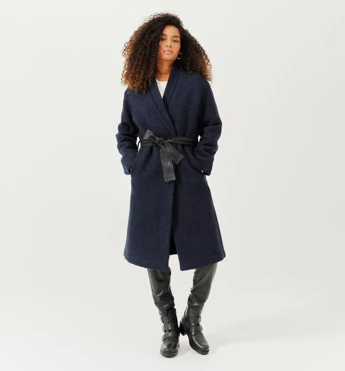 Women Long WoolBlend Coat 8211 Navy Blue Promod Coats