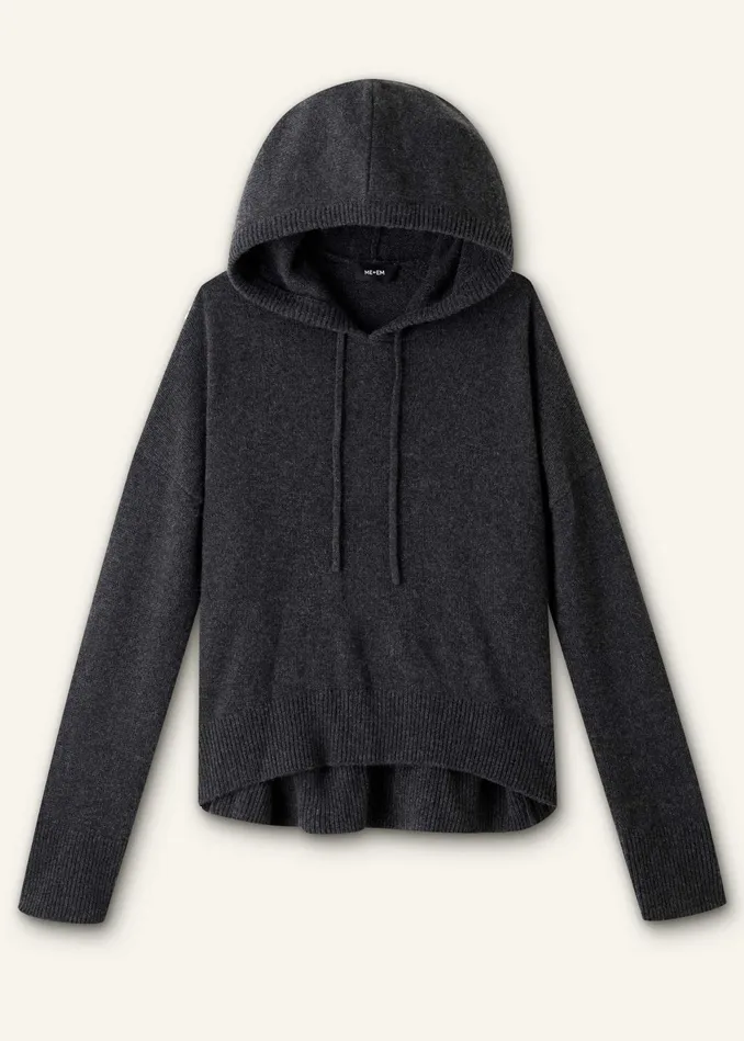 Women Luxe Cashmere Curved Hem Hoody Dark Charcoal MEEM