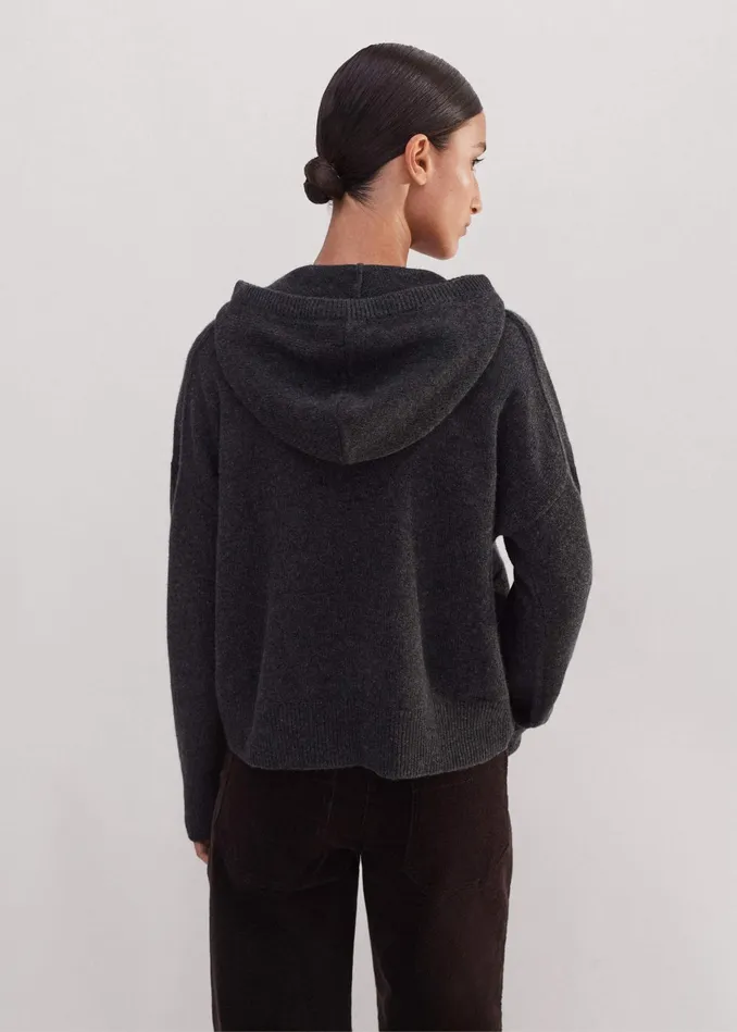 Women Luxe Cashmere Curved Hem Hoody Dark Charcoal MEEM