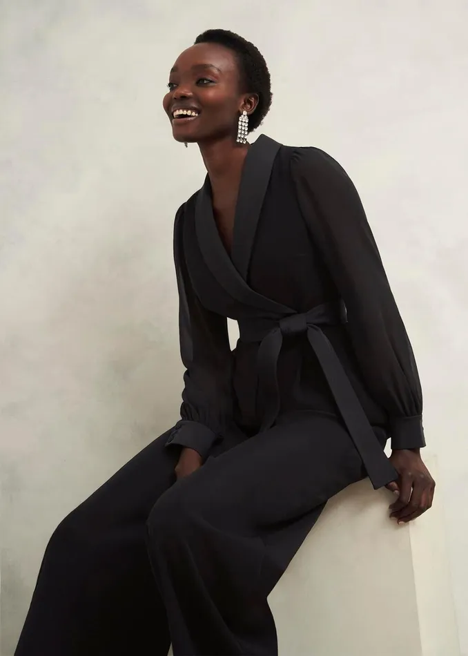 Women Maia Sleeved Jumpsuit Hobbs Black Hobbs Dresses and Jumpsuits