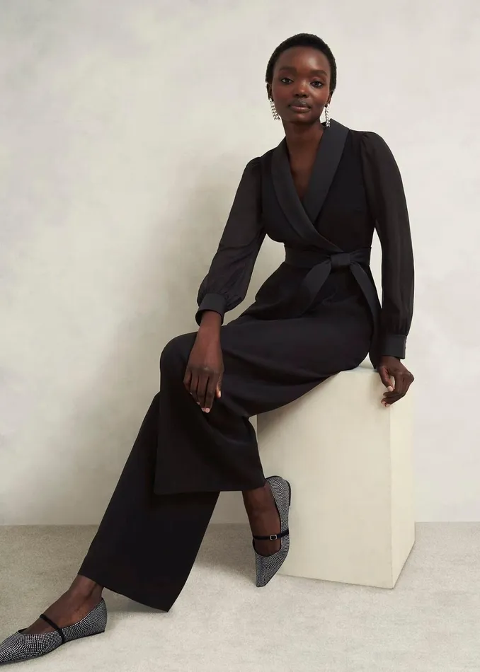 Women Maia Sleeved Jumpsuit Hobbs Black Hobbs Dresses and Jumpsuits
