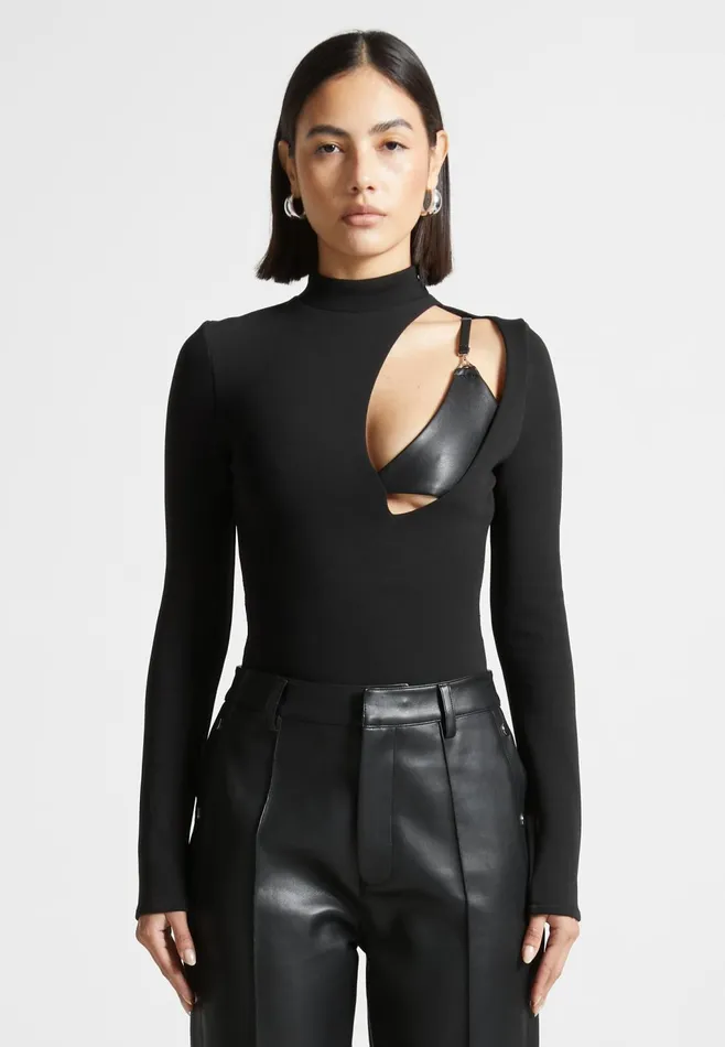Women Manire De Voir Cut Out Bralette Detail Bodysuit Black