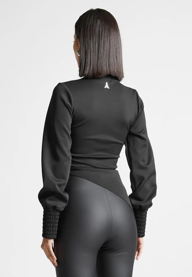 Women Manire De Voir Mock Neck Asymmetric Top Black