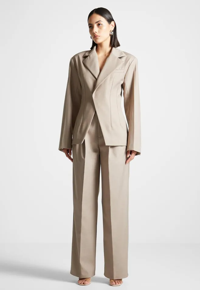 Women Manire De Voir Tailored Double Breasted Blazer Taupe
