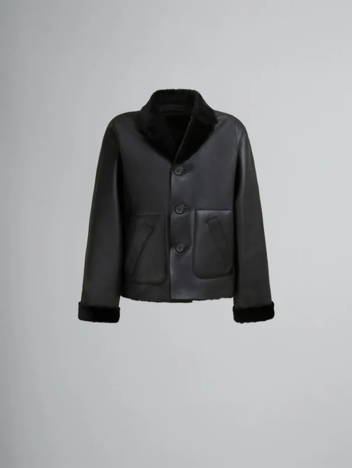 Women Marni Coats and Jackets Black Reversible Shearling Jacket