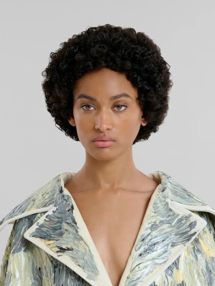 Women Marni Coats and Jackets HandPainted Light Yellow Leather Cape