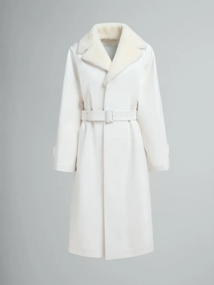 Women Marni Coats and Jackets White Nappa Duster Coat With Shearling Collar