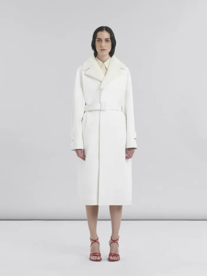 Women Marni Coats and Jackets White Nappa Duster Coat With Shearling Collar