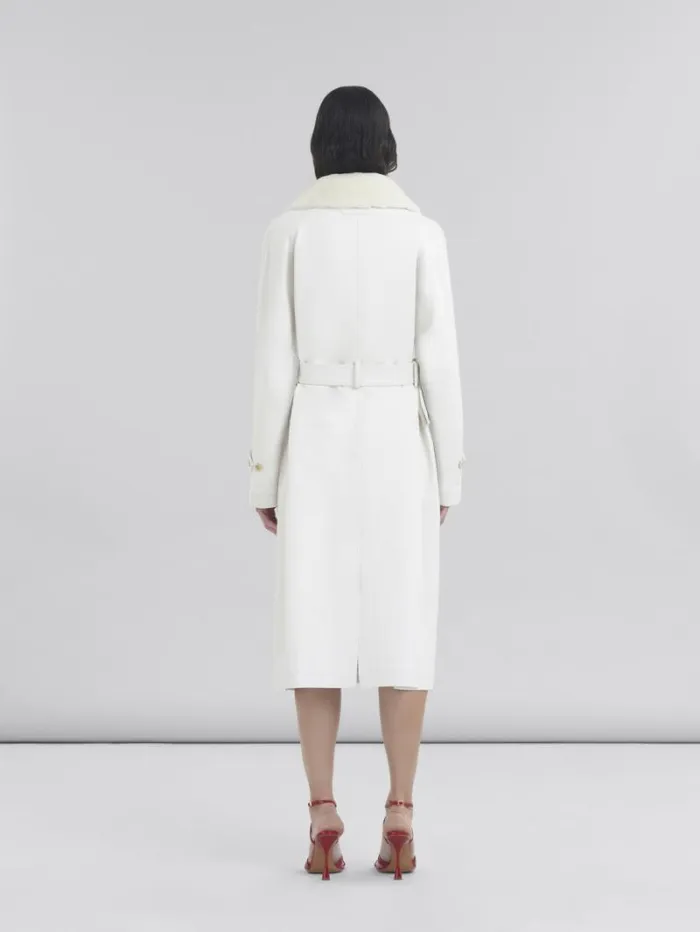 Women Marni Coats and Jackets White Nappa Duster Coat With Shearling Collar