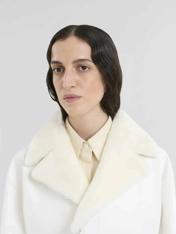 Women Marni Coats and Jackets White Nappa Duster Coat With Shearling Collar