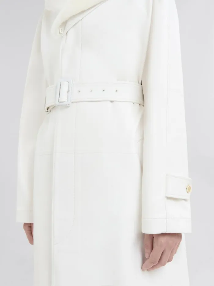 Women Marni Coats and Jackets White Nappa Duster Coat With Shearling Collar