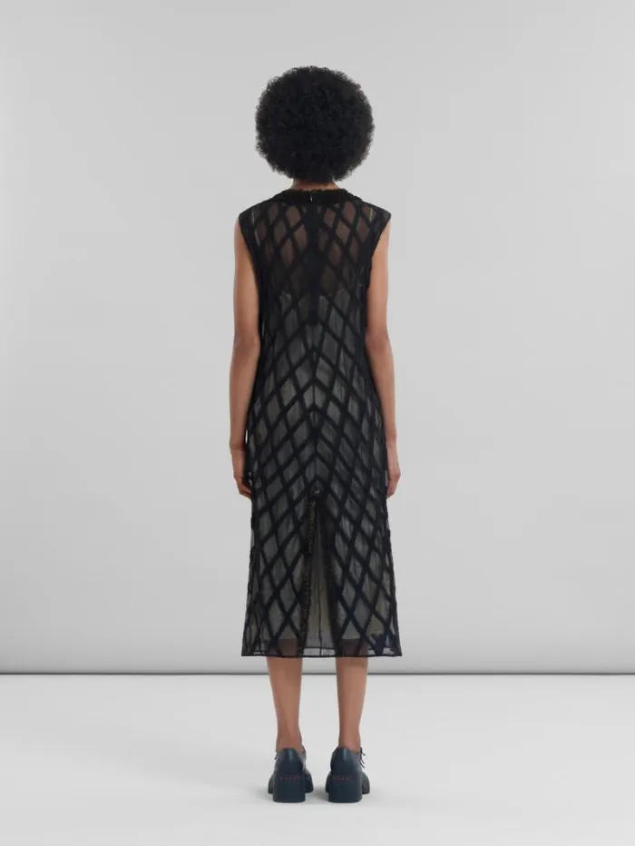 Women Marni Dresses Black Chiffon Dress With Flower Appliqus