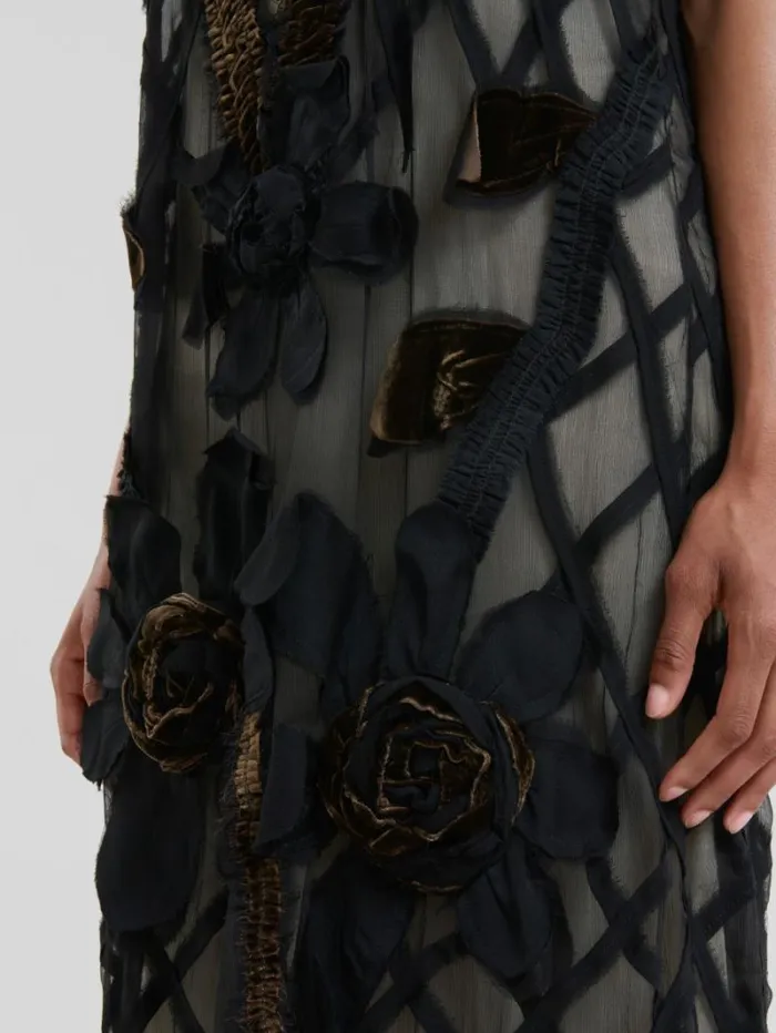 Women Marni Dresses Black Chiffon Dress With Flower Appliqus