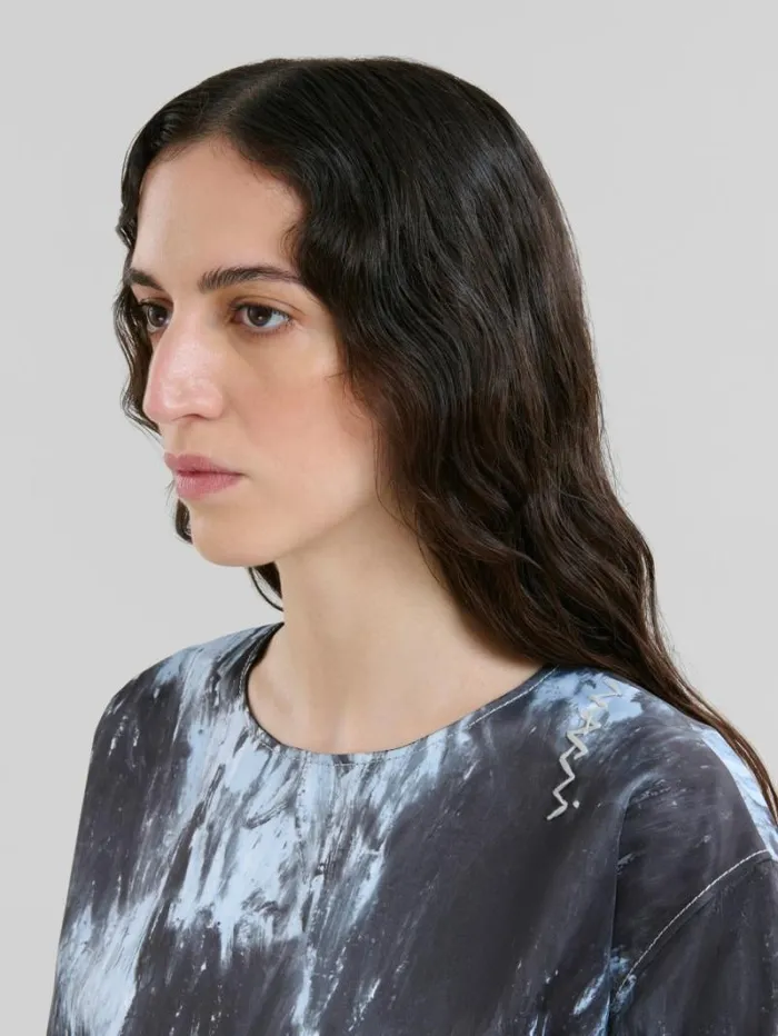 Women Marni Dresses Grey Duchesse Dress With Crayon Leopard Print