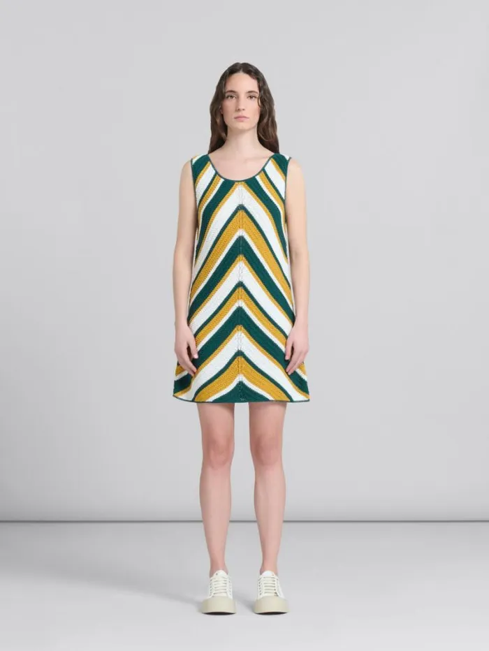 Women Marni Dresses Teal And Yellow Crochet Dress With Chevron Pattern