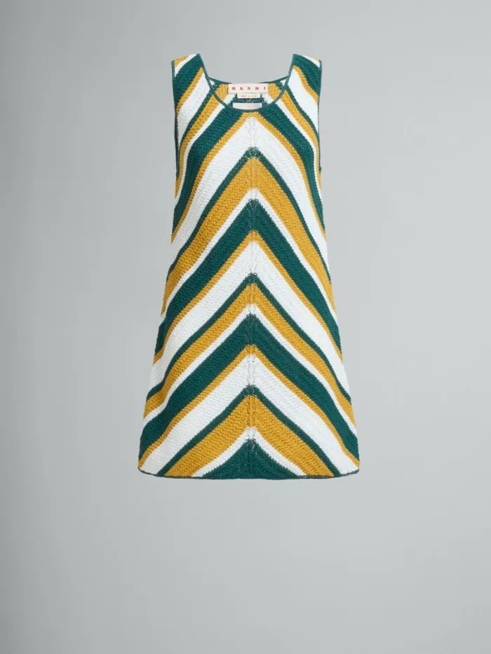 Women Marni Dresses Teal And Yellow Crochet Dress With Chevron Pattern
