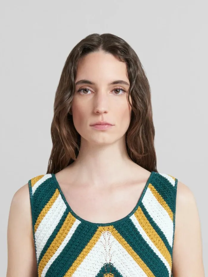 Women Marni Dresses Teal And Yellow Crochet Dress With Chevron Pattern