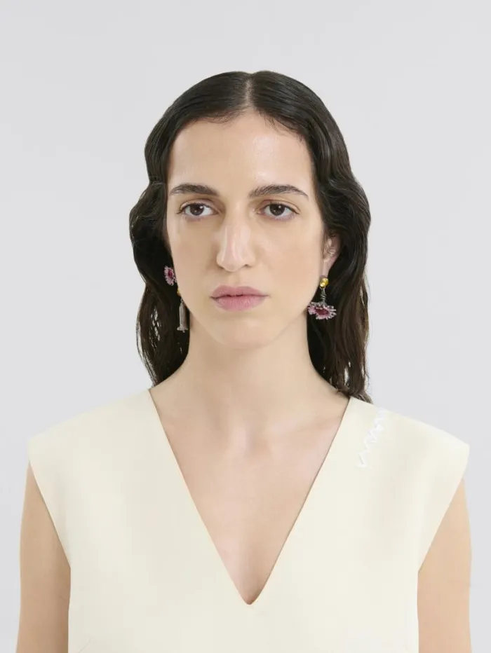 Women Marni Earrings Enameled Metal And Stones Flower Pop Earrings