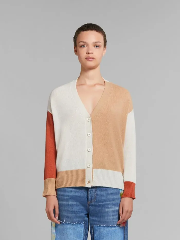 Women Marni Knitwear Cream ColourBlock Cashmere Cardigan