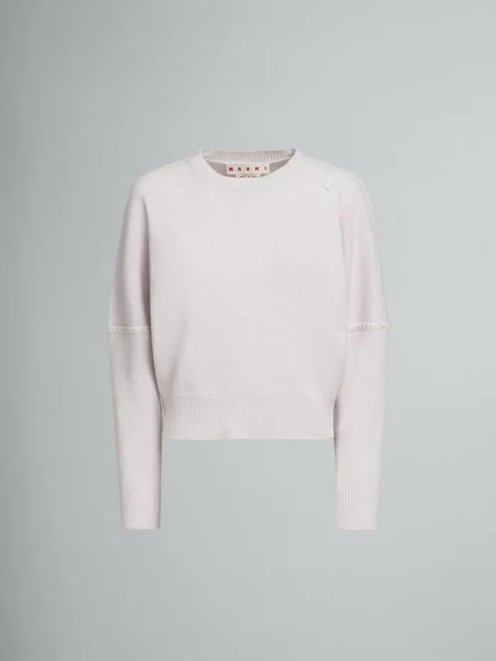 Women Marni Knitwear Light Pink Wool And Cashmere Crew Neck Jumper With Marni Symbol