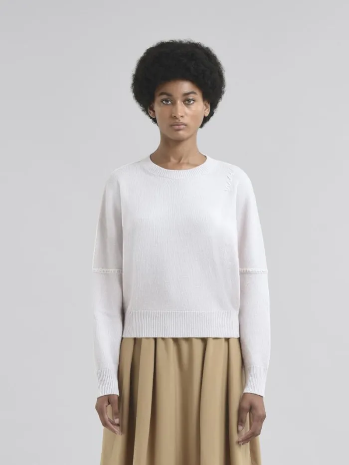 Women Marni Knitwear Light Pink Wool And Cashmere Crew Neck Jumper With Marni Symbol