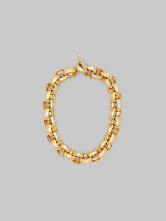 Women Marni Necklaces Gold Ring Choker With Rhinestone Clasp