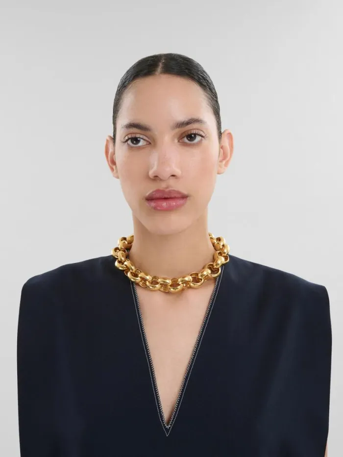 Women Marni Necklaces Gold Ring Choker With Rhinestone Clasp