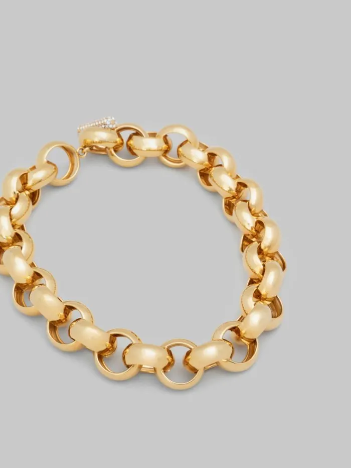 Women Marni Necklaces Gold Ring Choker With Rhinestone Clasp