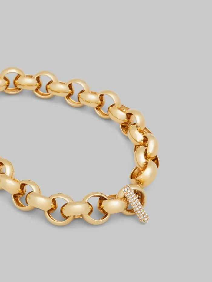 Women Marni Necklaces Gold Ring Choker With Rhinestone Clasp
