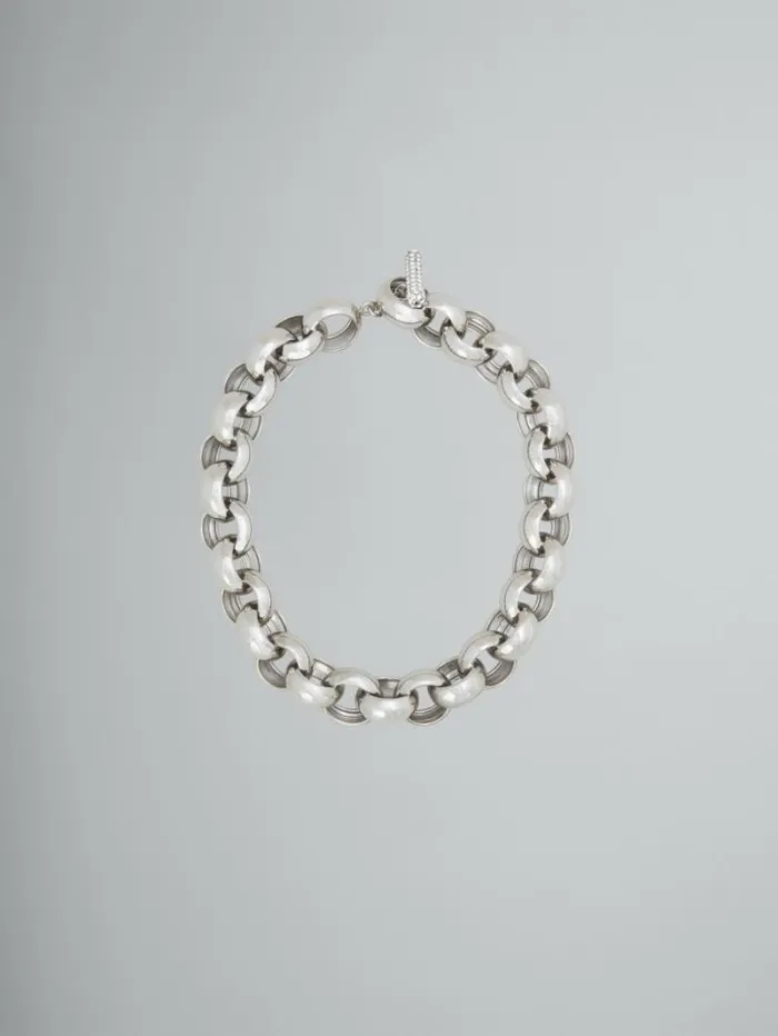 Women Marni Necklaces Palladium Ring Choker With Rhinestone Clasp