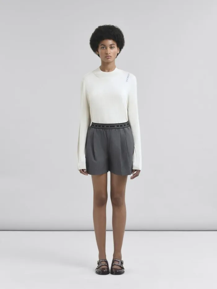 Women Marni Pants Grey Wool Shorts With Marni Symbol