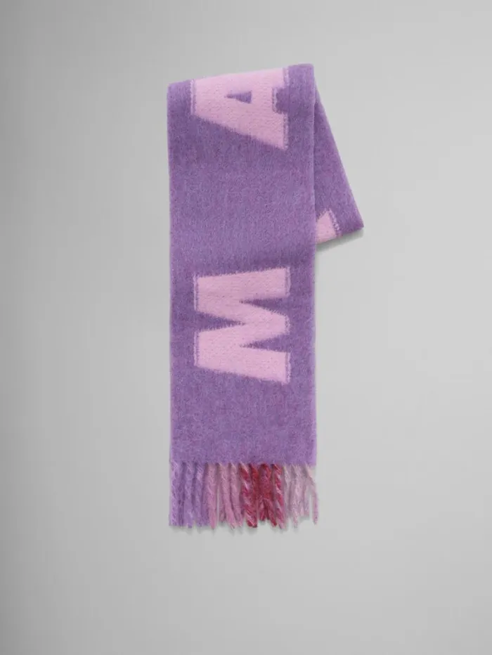 Women Marni Scarves Purple Mohair And Wool Scarf With Maxi Logo