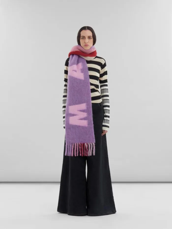 Women Marni Scarves Purple Mohair And Wool Scarf With Maxi Logo