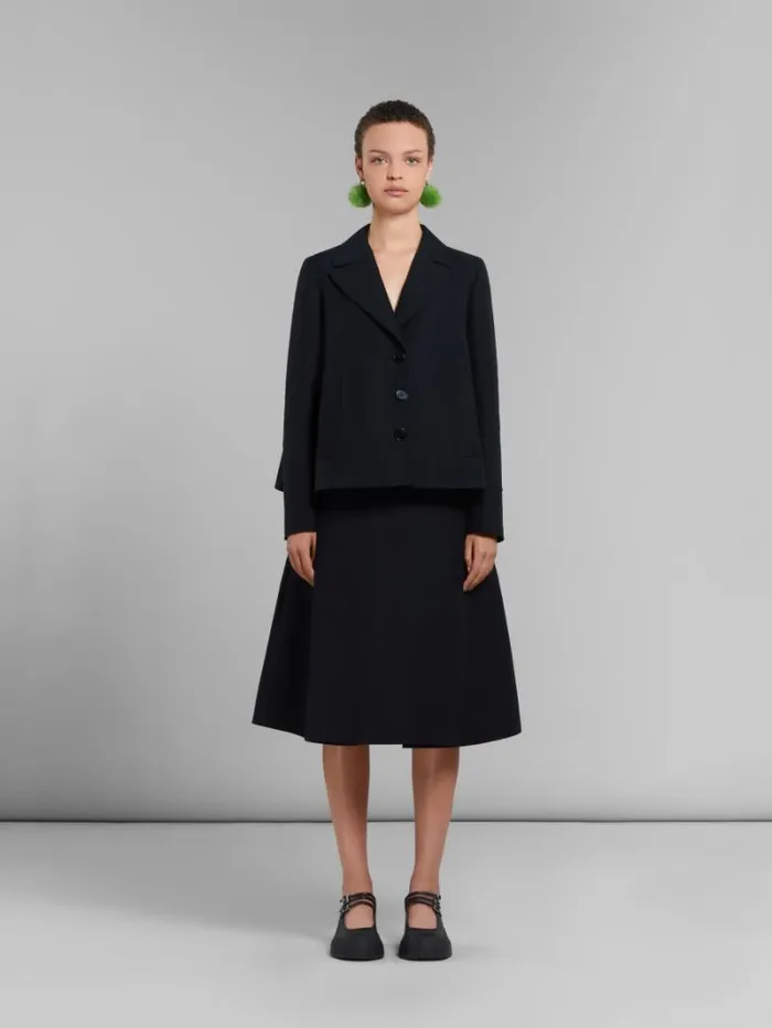 Women Marni Skirts Black Cady Midi Skirt With Maxi Pleats
