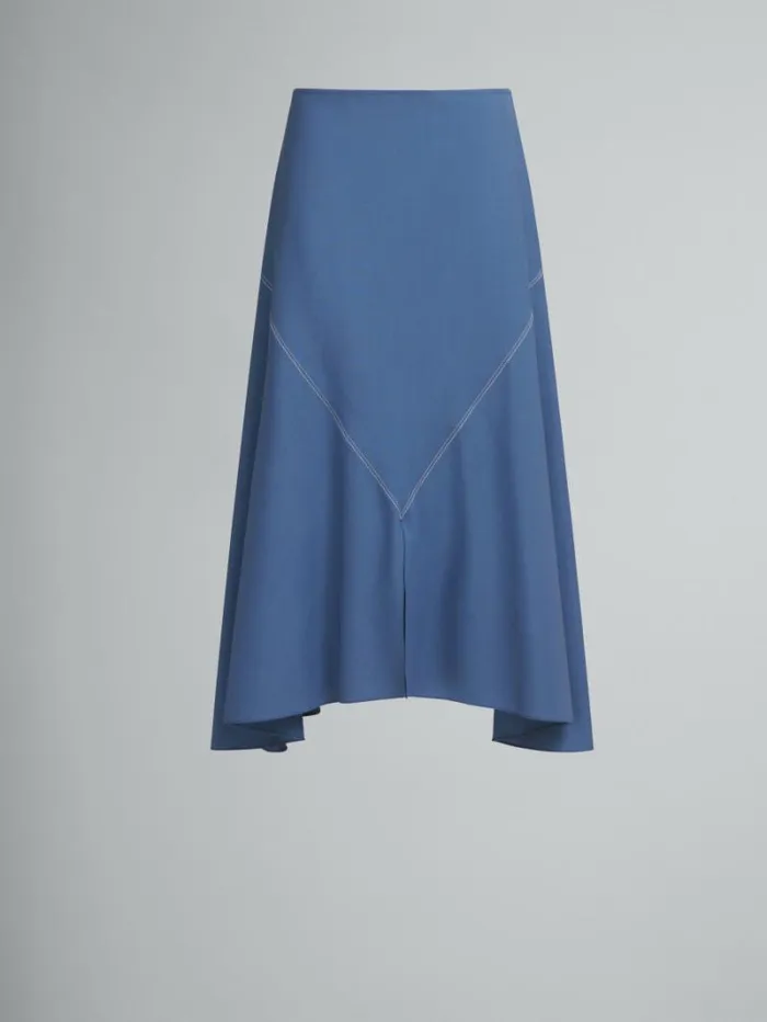 Women Marni Skirts Blue Tropical Wool Midi Skirt With V Detail