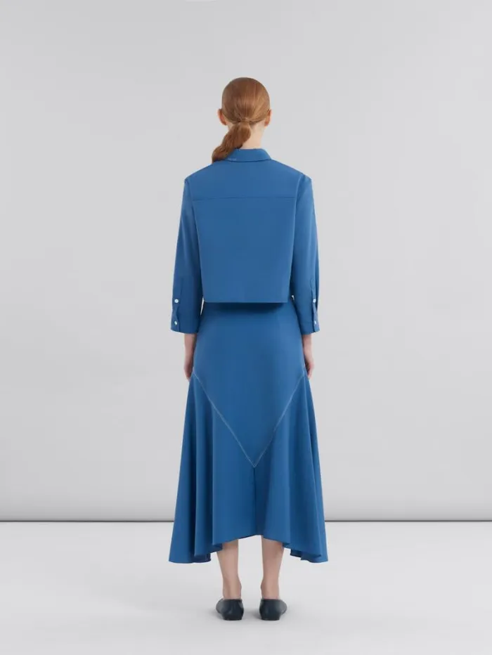 Women Marni Skirts Blue Tropical Wool Midi Skirt With V Detail