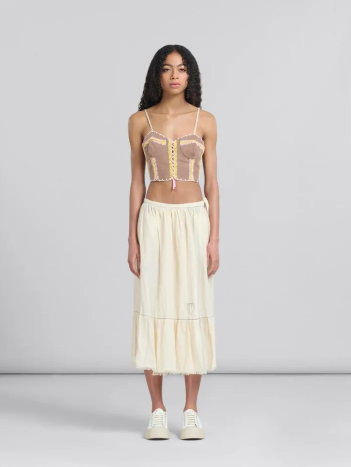 Women Marni Skirts Light Beige Organic Cheesecloth Skirt With Flounce