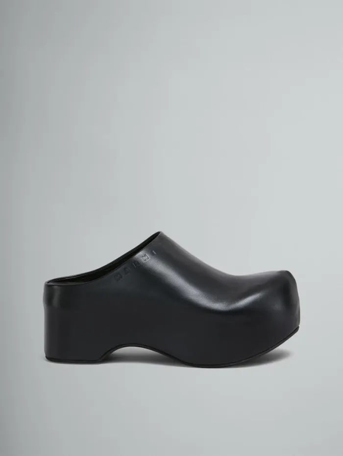 Women Marni Slides and Sandals Black Leather Chunky Clog Sabot