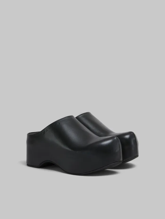Women Marni Slides and Sandals Black Leather Chunky Clog Sabot